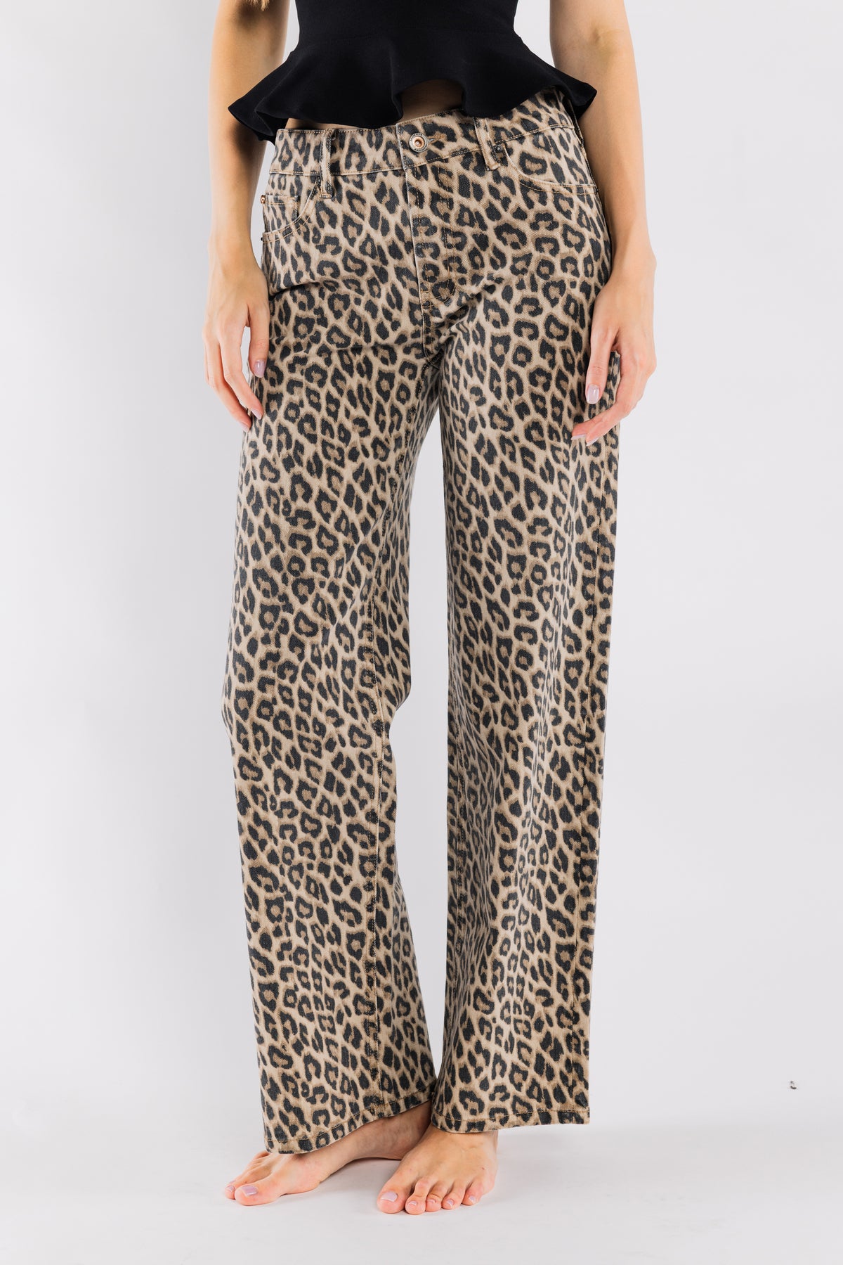 High Rise Relaxed Wide Leg Jeans Leopard
