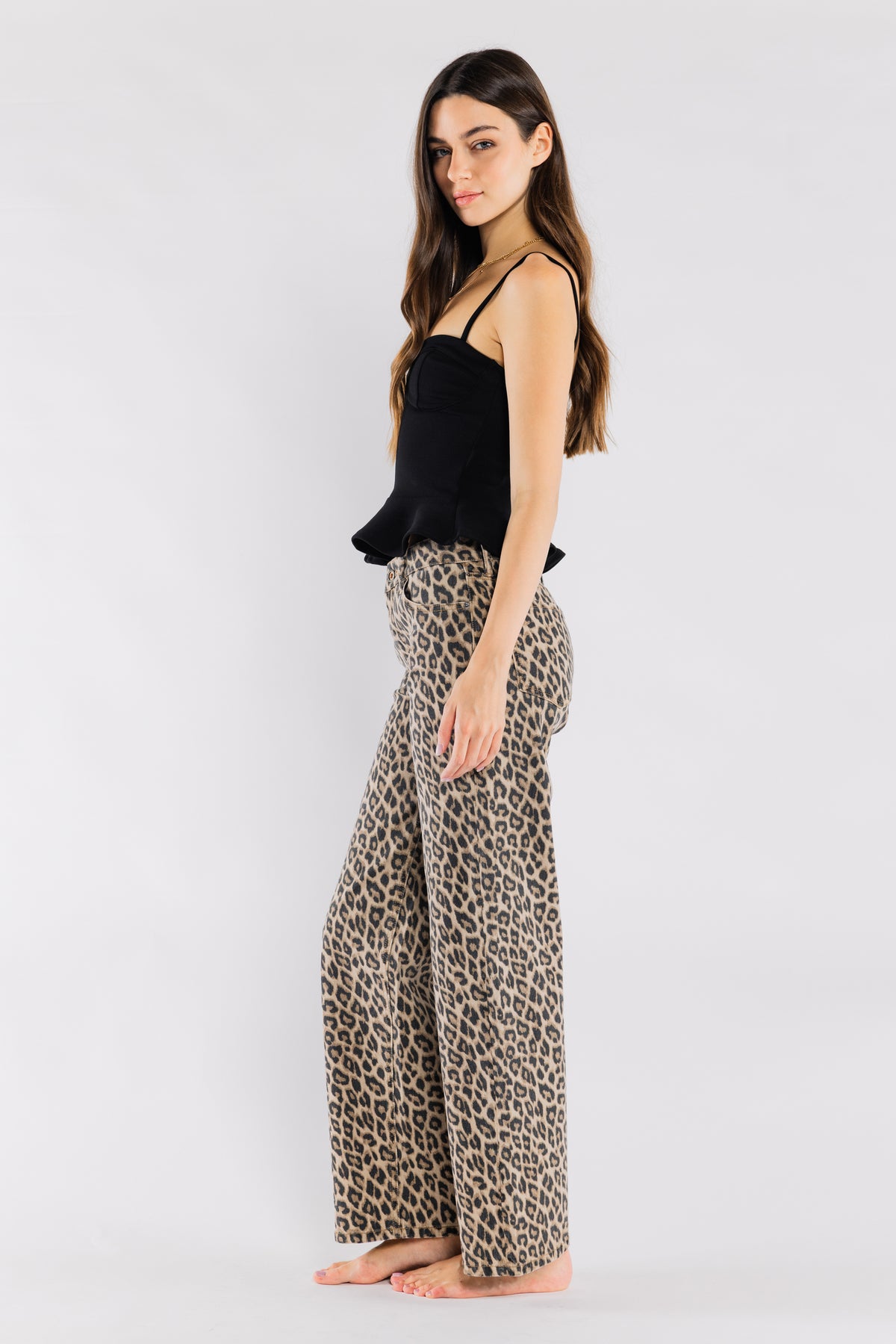 High Rise Relaxed Wide Leg Jeans Leopard