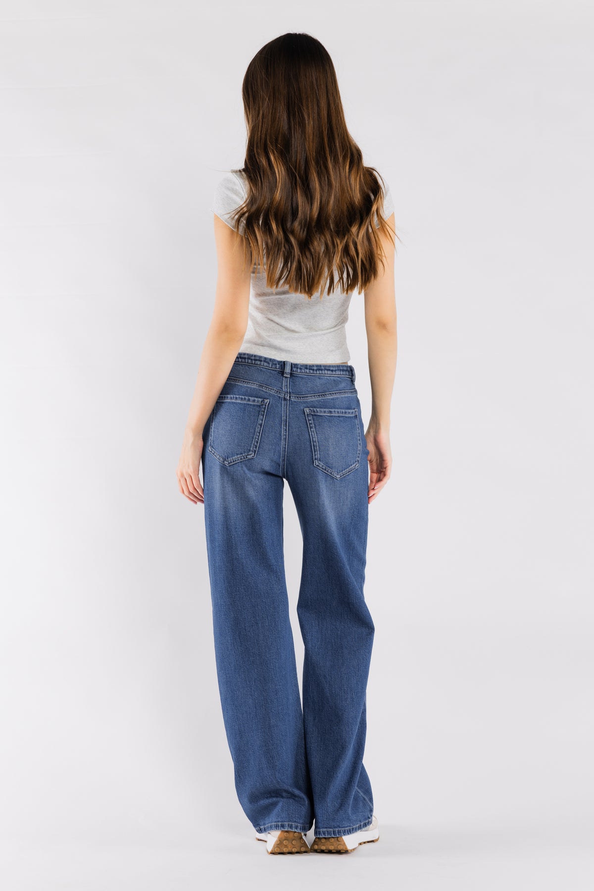 High Rise Relaxed Wide Leg Jeans With Waist Drawstring