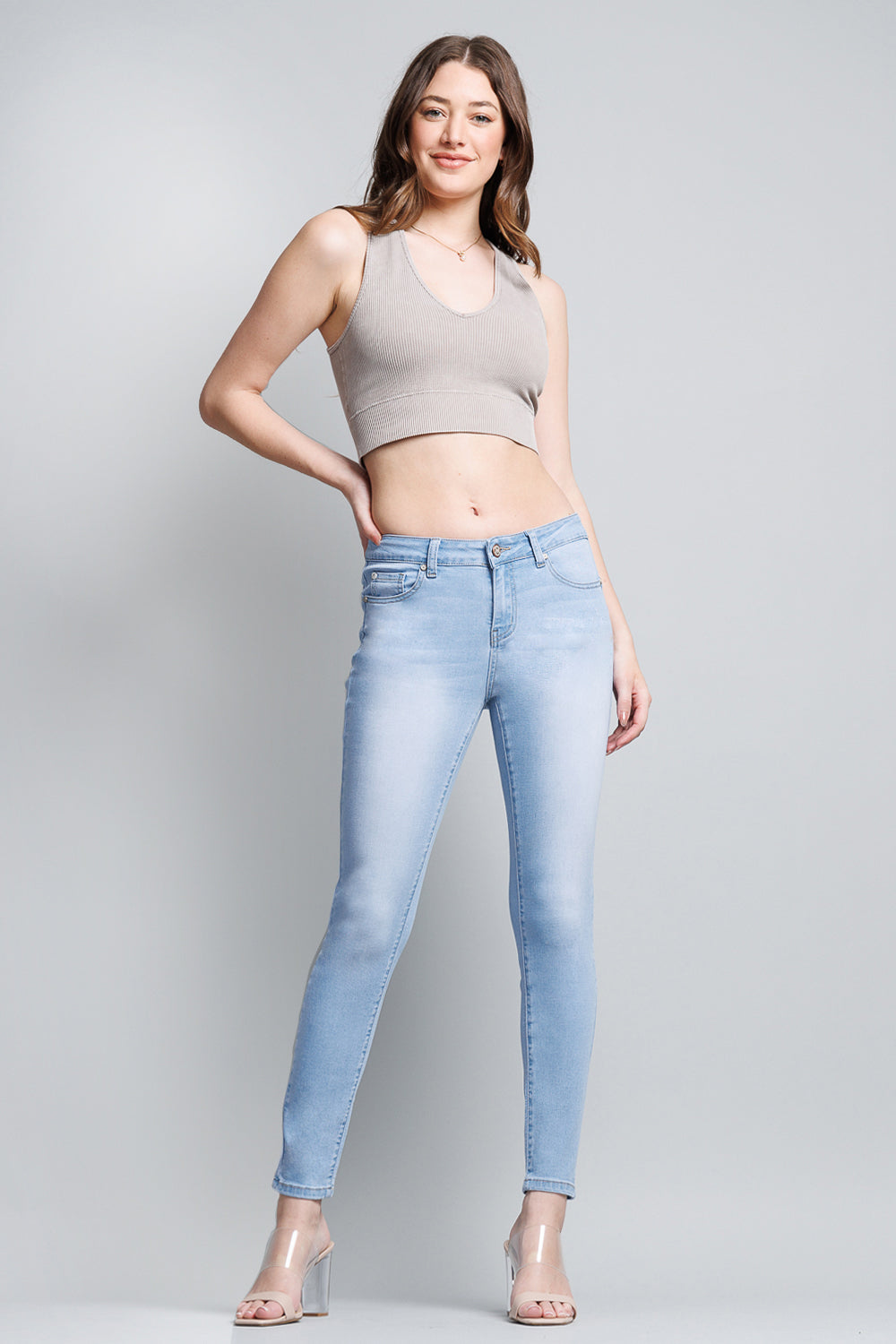 Mid Rise Push Up Ankle Skinny Jeans