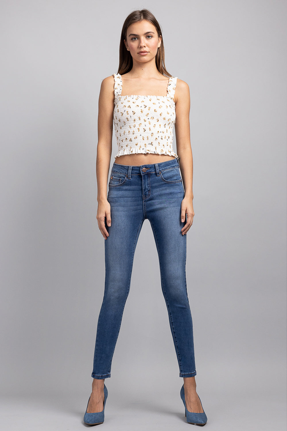 Mid Rise Push Up Ankle Skinny Jeans