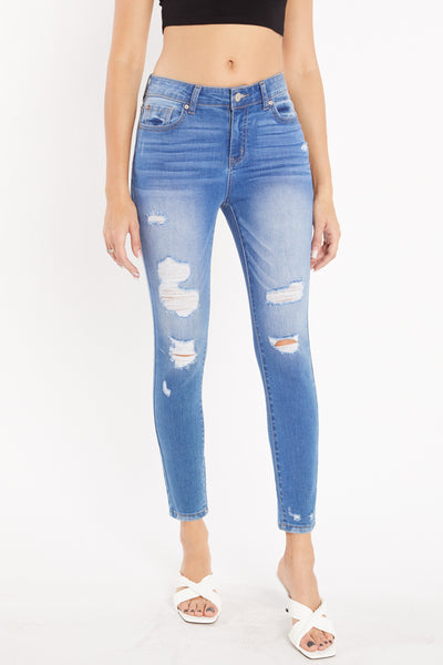 High Rise Destructed Ankle Skinny