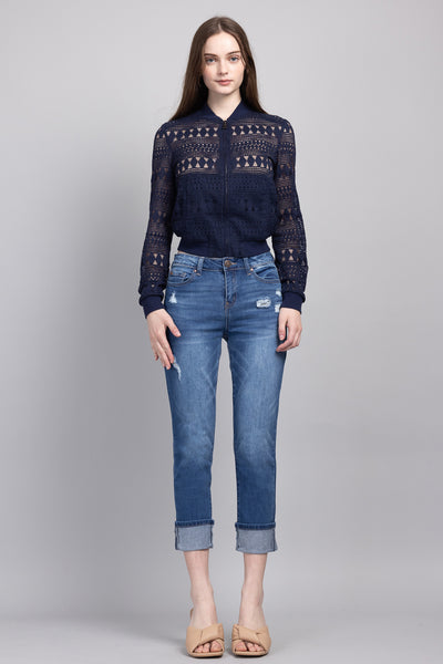 High Rise Crop Skinny Jeans with Wide Cuff