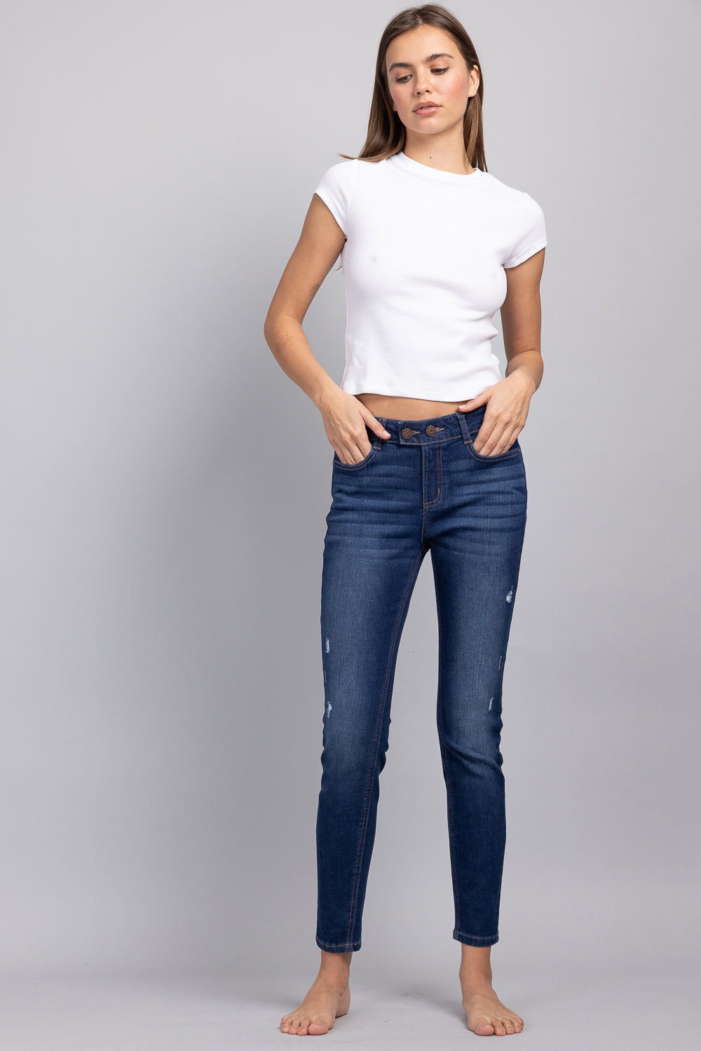 WEP3498 EXTENDED WAISTED ANKLE SKINNY JEANS