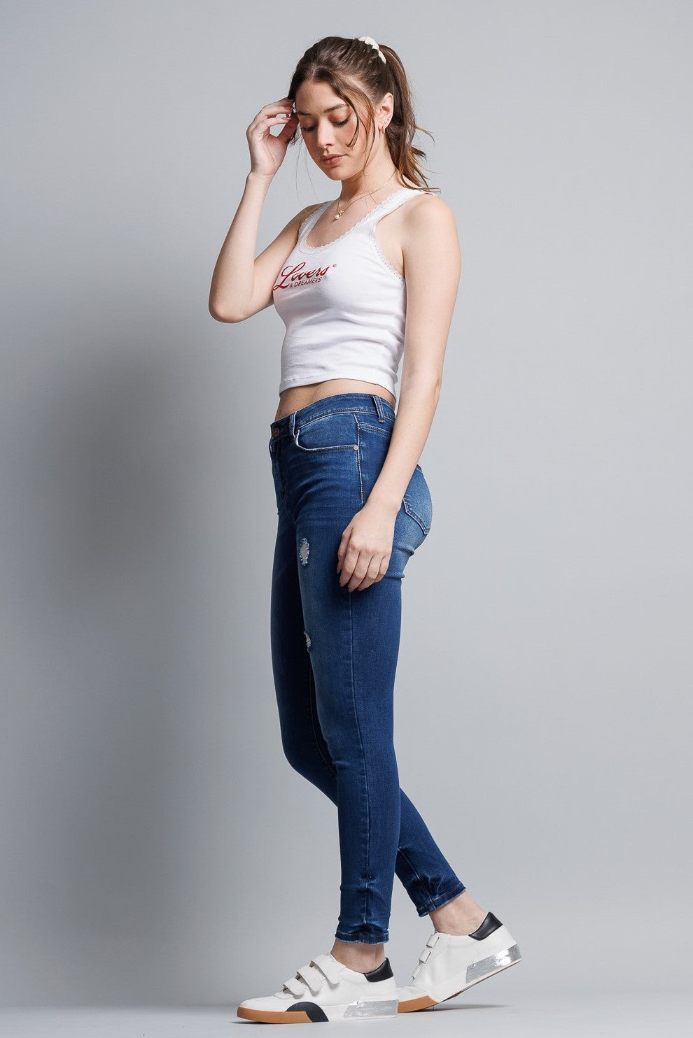 Destructed Mid Rise Ankle Skinny