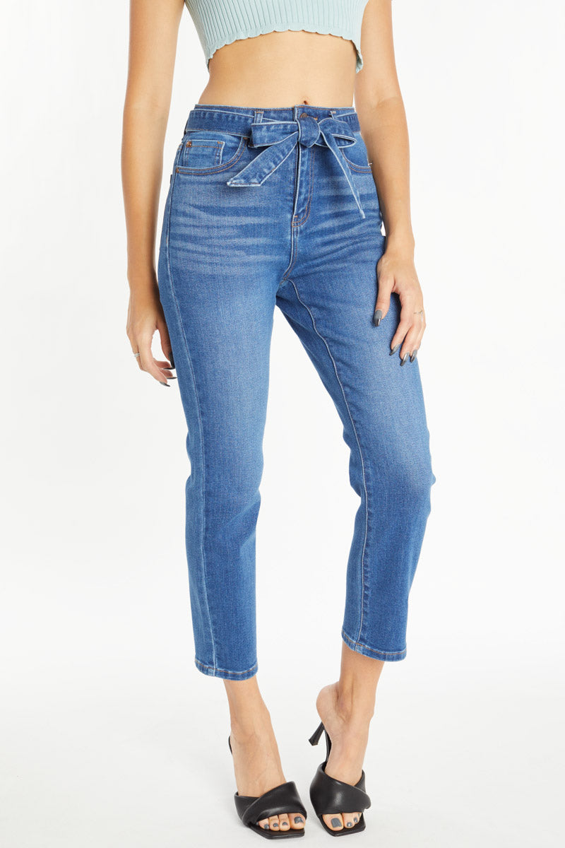 Super High Rise Ribbon Tied Straight Jeans