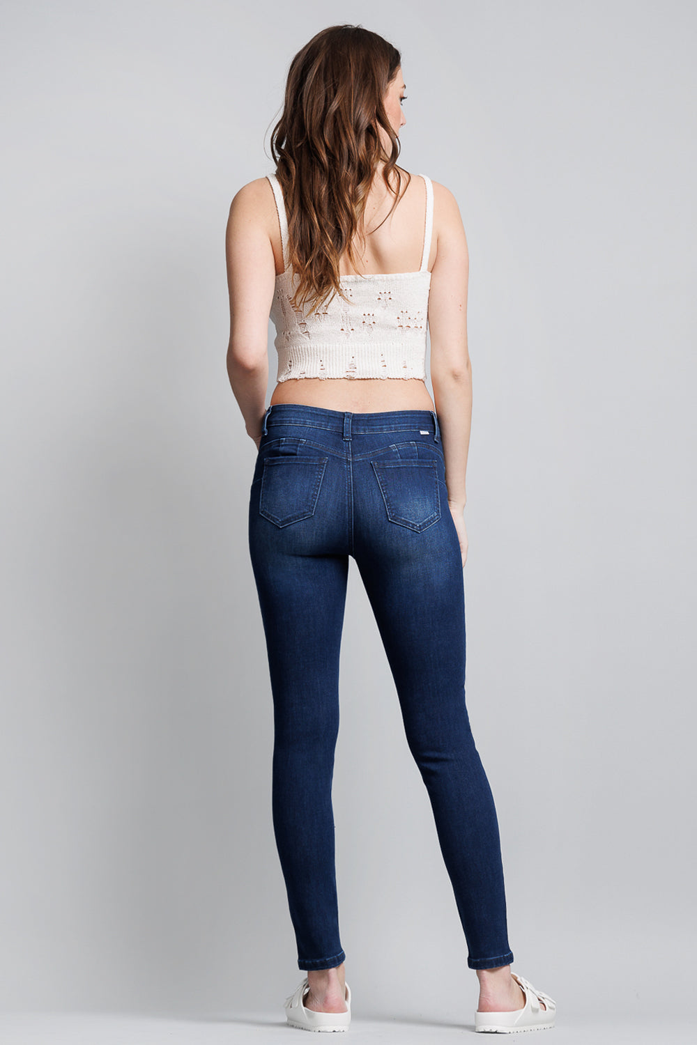 Non-Destructed Mid Rise Push Up Ankle Skinny