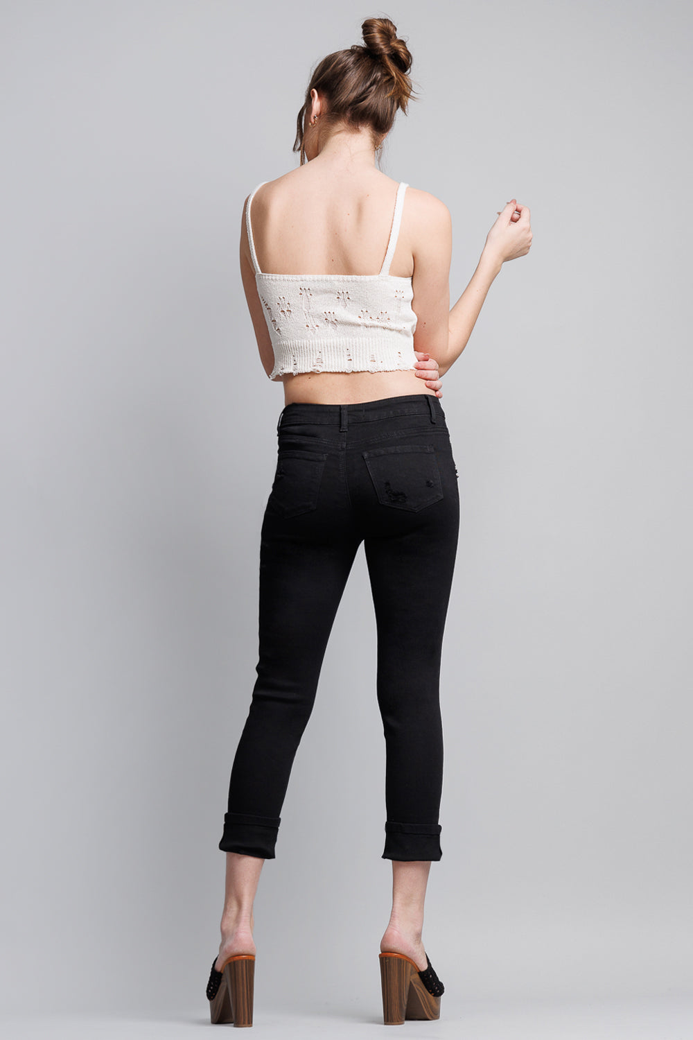 High Rise Crop Skinny Jeans with Wide Cuff