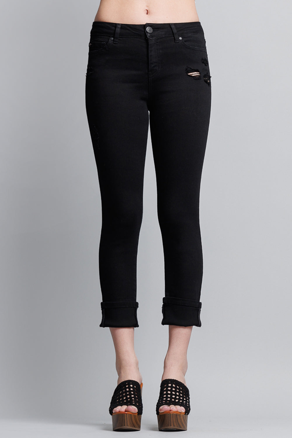 High Rise Crop Skinny Jeans with Wide Cuff