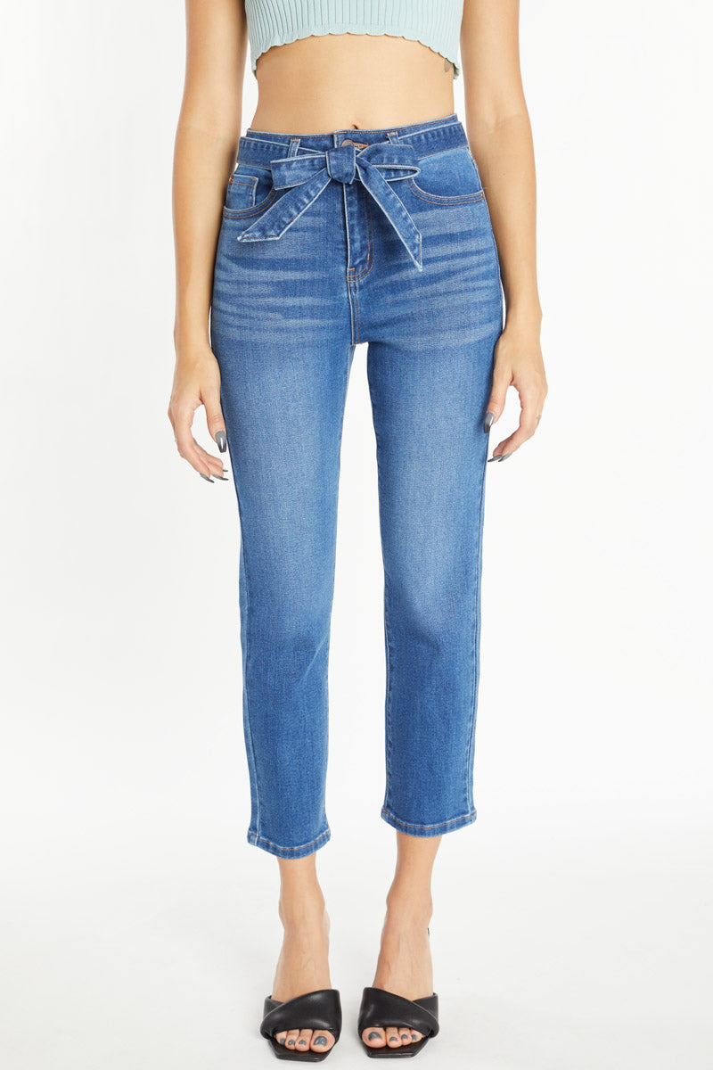 Super High Rise Ribbon Tied Straight Jeans