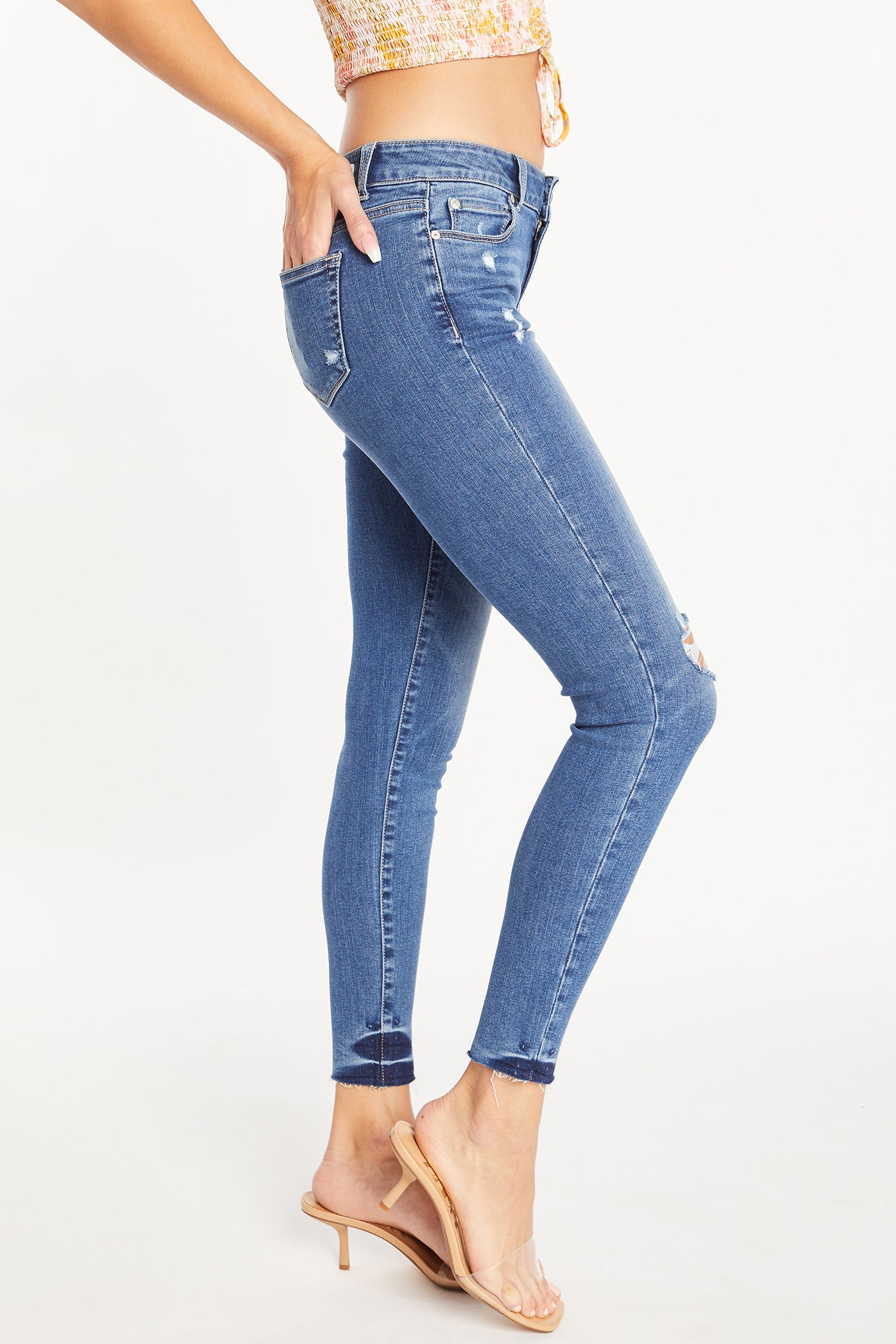 Mid Rise Ankle Skinny with Raw Cut Hem
