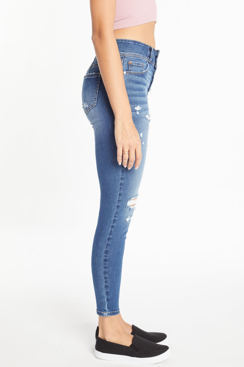 High Rise 5-Button Down Ankle Skinny