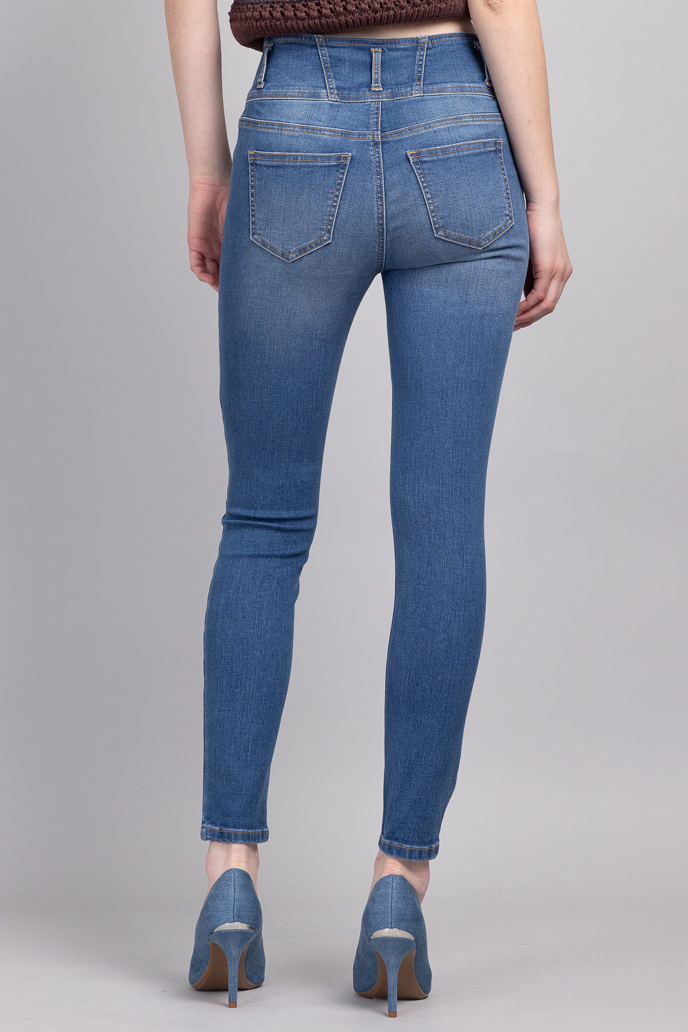 Shop High Rise Wide Waist Band 3-Button Ankle Skinny Jeans – Shop