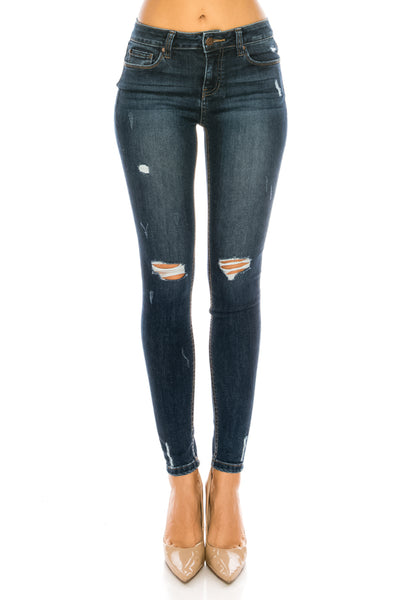 Mid Rise Destructed Skinny Jeans