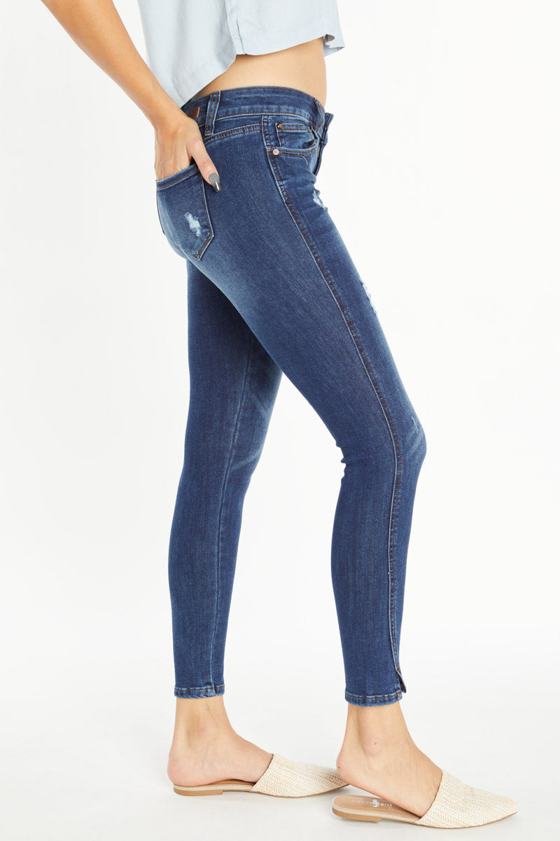 Mid Rise Ankle Skinny with Twisted Side Slits and Split Hem