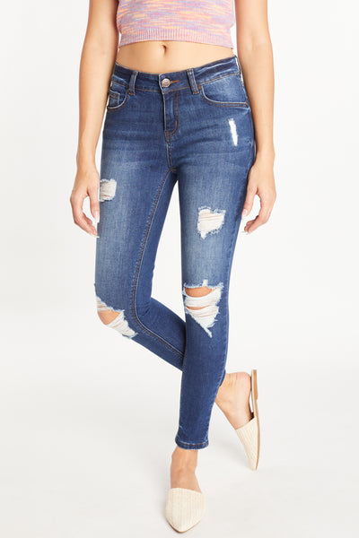 Distressed Ankle Denim Skinny Jeans