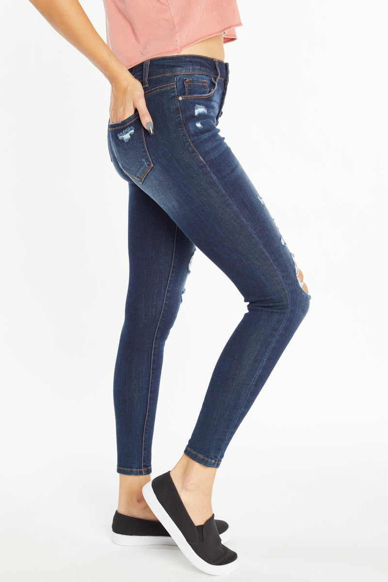 High Rise 5-Button Destructed Ankle Skinny
