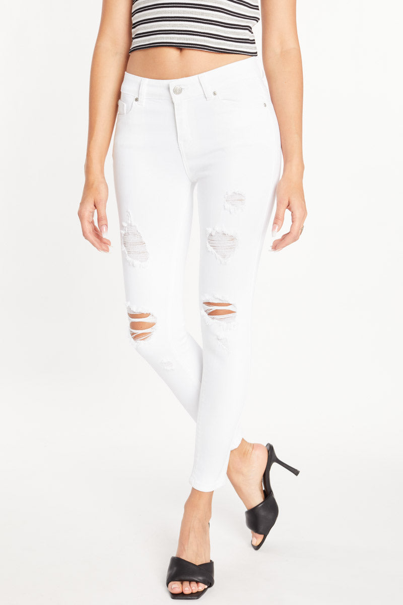 Distressed High Rise Ankle Cropped Skinny Jeans