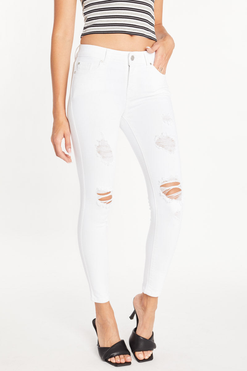 Distressed High Rise Ankle Cropped Skinny Jeans