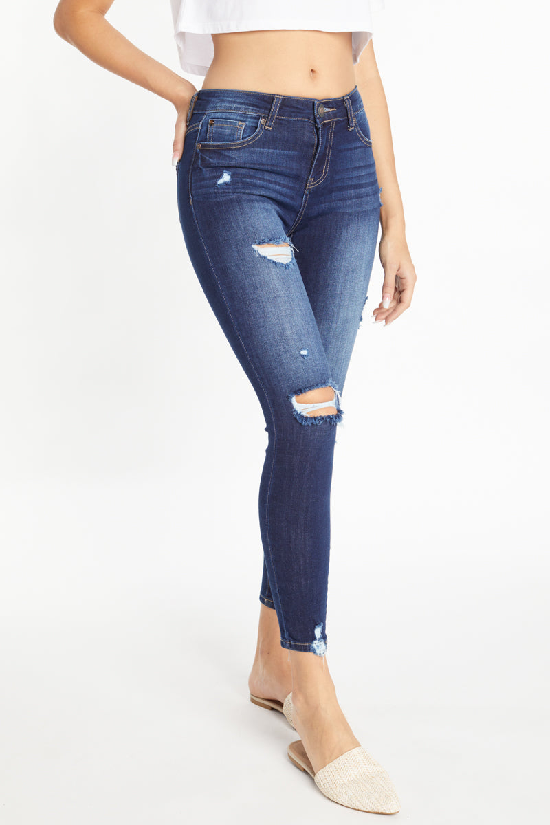 High Rise Destructed Skinny Jeans