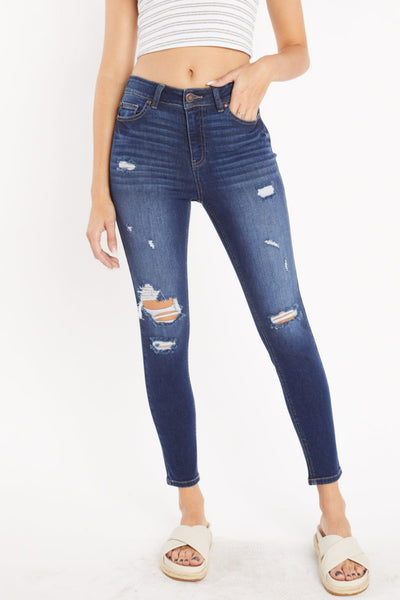 High Rise Destructed Ankle Skinny