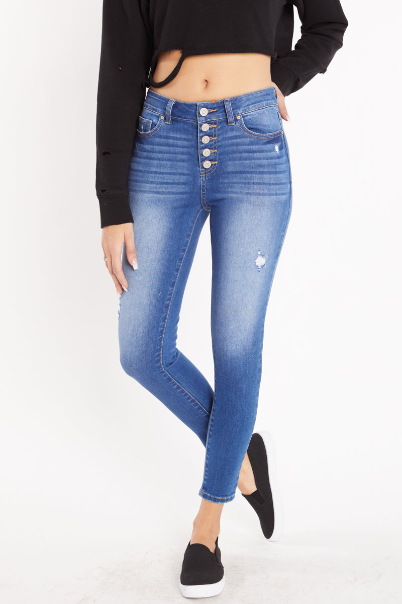 High Rise Ankle Skinny with 5 Exposed Button