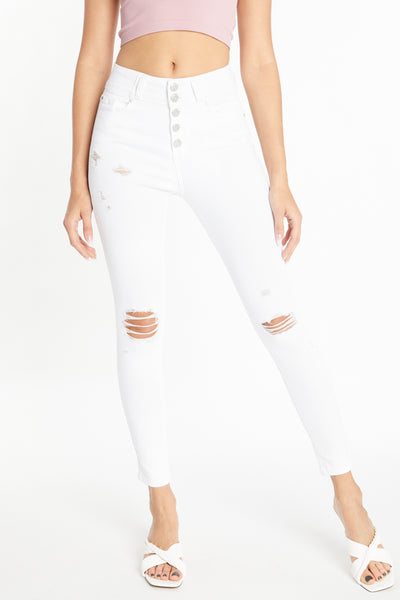 High Rise 5-Button Down Ankle Skinny