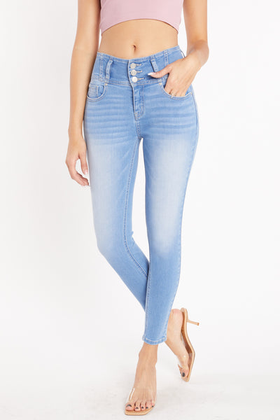 High Rise 3-Button Ankle Skinny
