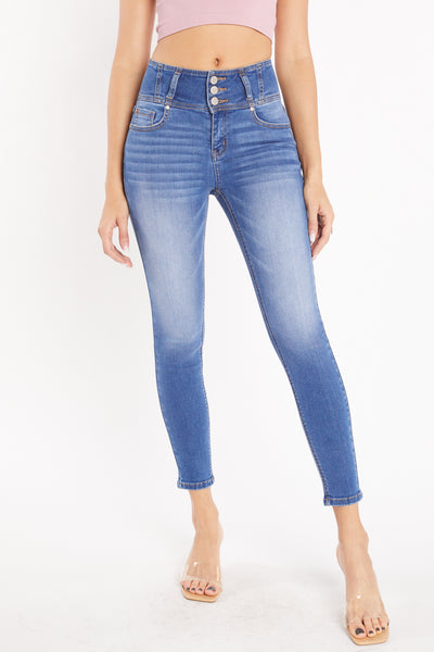 High Rise 3-Button Ankle Skinny
