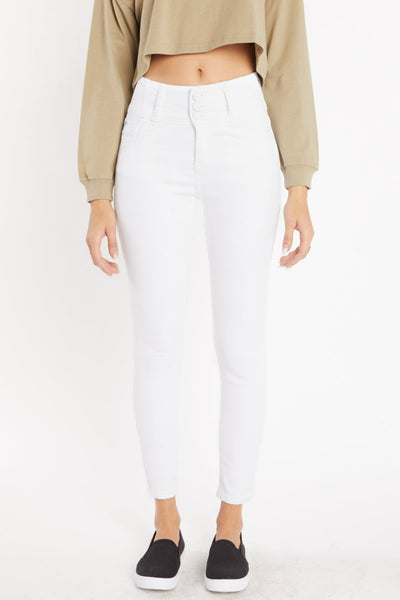 High Rise 3-Button Ankle Skinny