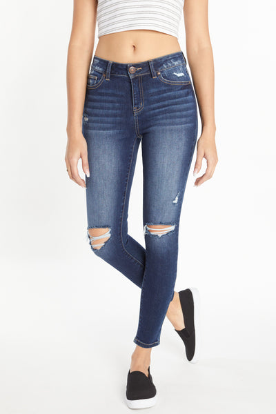 High Rise Destructed Ankle Skinny