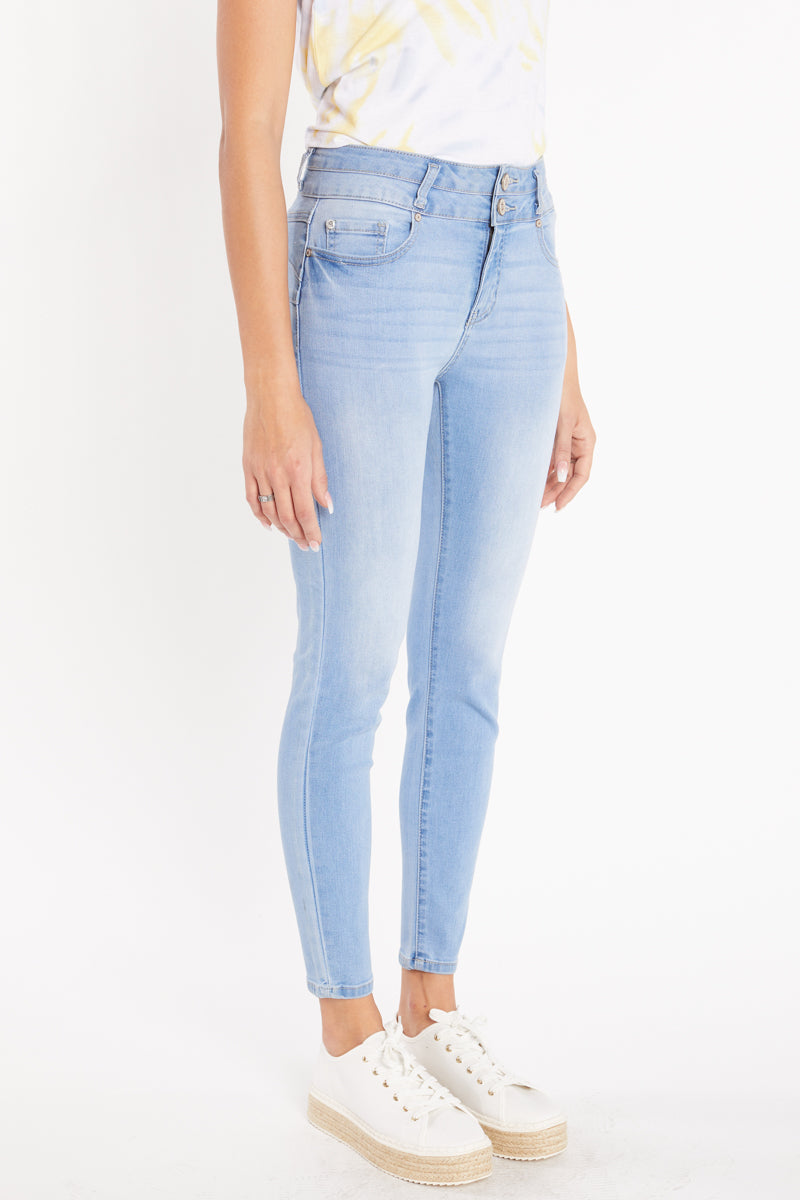 High Rise Double Waist Push Up Ankle Skinny