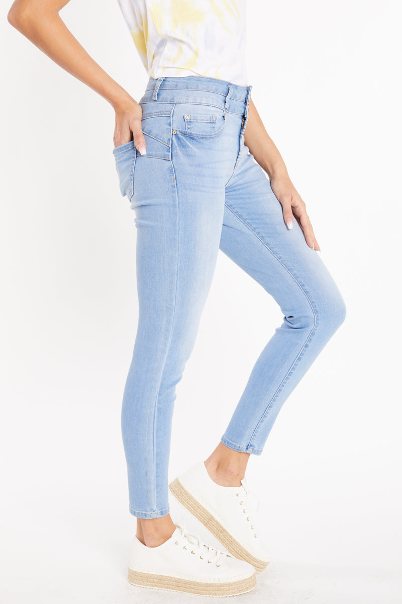 High Rise Double Waist Push Up Ankle Skinny