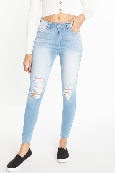 High Rise Destructed Ankle Skinny