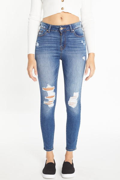 High Rise Destructed Ankle Skinny