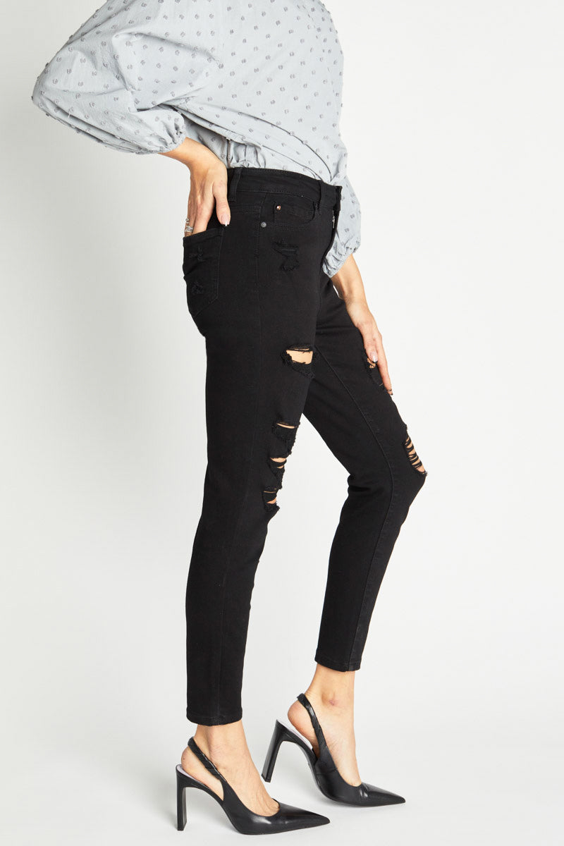 High Rise Heavily Destructed Ankle Skinny