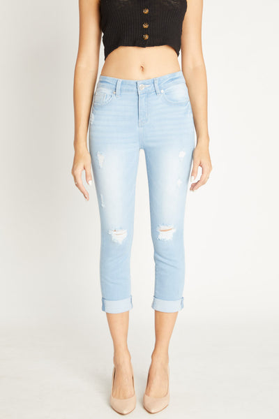 High Rise Crop Skinny Jeans with Cuffed Hem