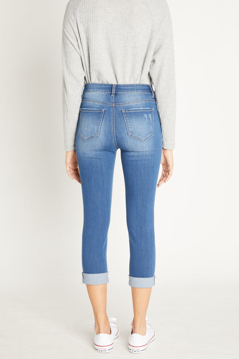 High Rise Crop Skinny Jeans with Cuffed Hem