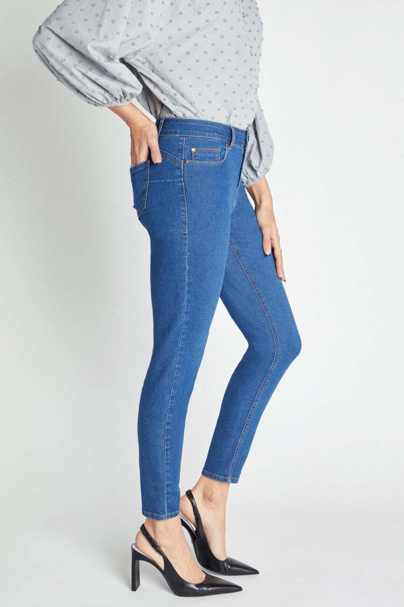 Mid Rise Push Up Ankle Skinny with Classic Wash
