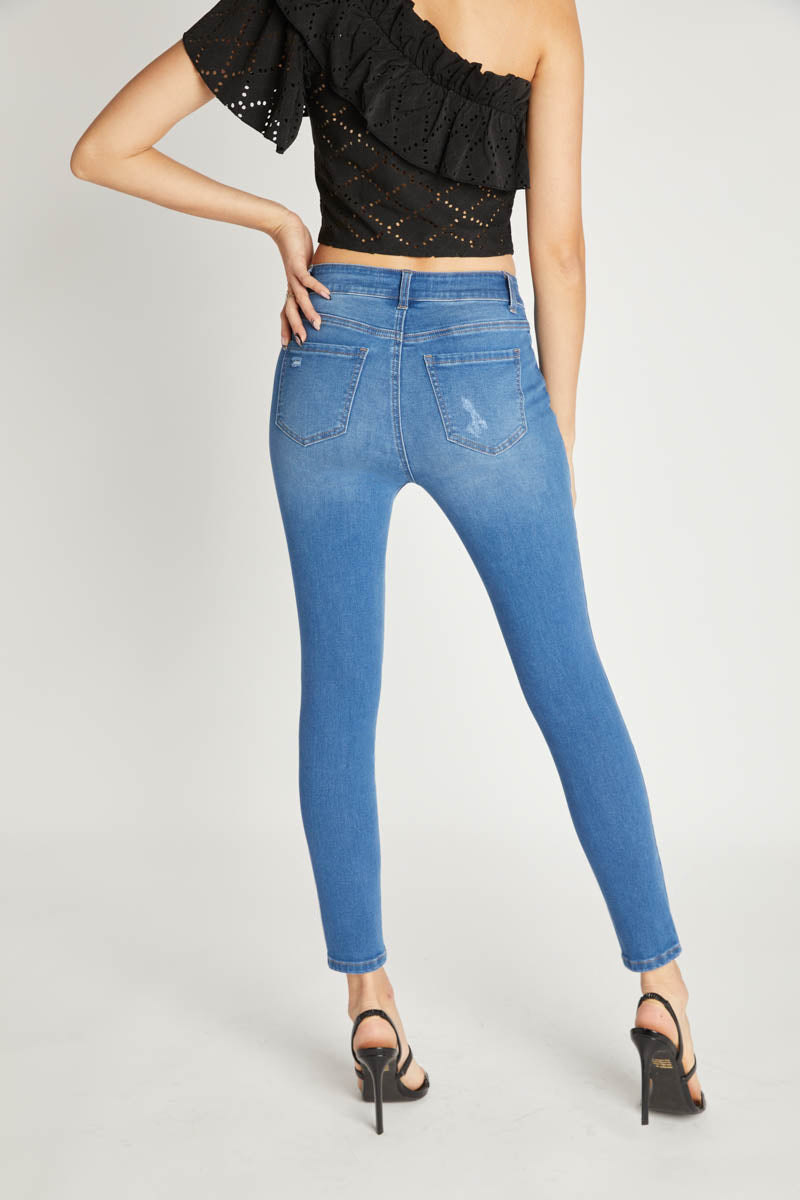 High Rise Ankle Skinny with Chewed Hem